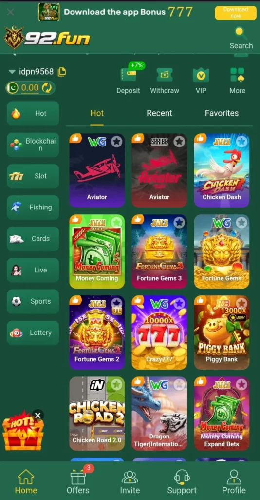 92Fun game interface