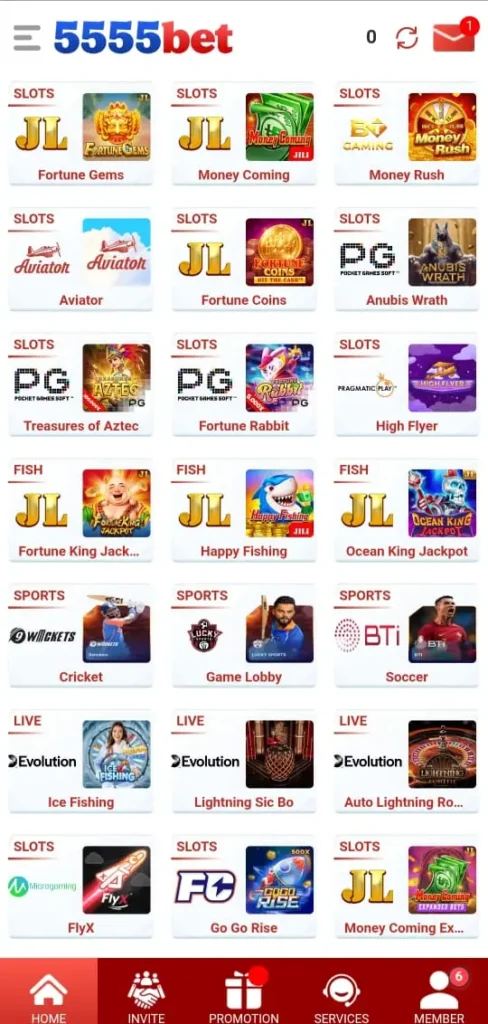 5555bet game interface